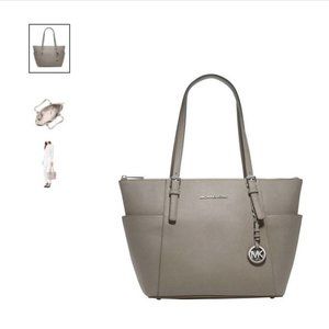 MICHAEL Michael Kors Jet Set Leather Tote Grey